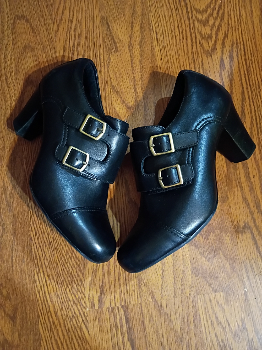 Clarks Black Double-Buckle Block Heel Shoes